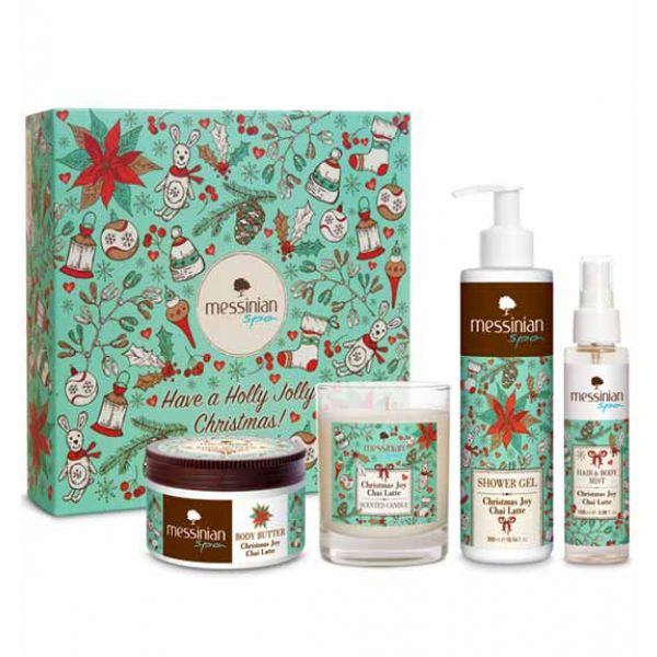 The Olive Tree Body Butter Messinian Spa Christmas Joy Chai Latte Gift Box + Gift Scented Candle