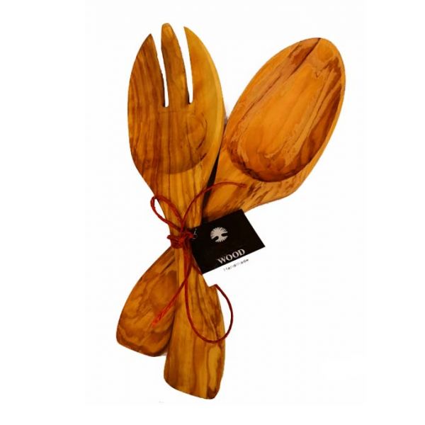 Αντικείμενα από Ξύλο Ελιάς Ξύλινο Σετ Σερβιρίσματος Σαλάτας  23cm – The Olive Tree