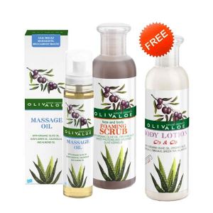Bath & Spa Care Olivaloe Massage Oil & Foaming Scrub, FREE Omega Body Lotion